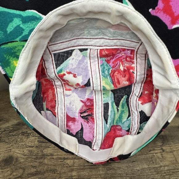 Vintage Hat Cap Fitted Floral Print Multicolor Big Brime - Picture 9 of 9